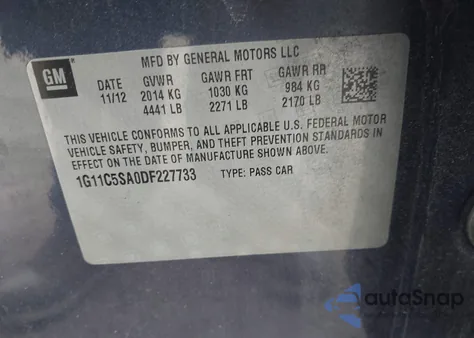 2013 Chevrolet Malibu 1Lt из США, поврежденный, VIN 1G11C5SA0DF227733